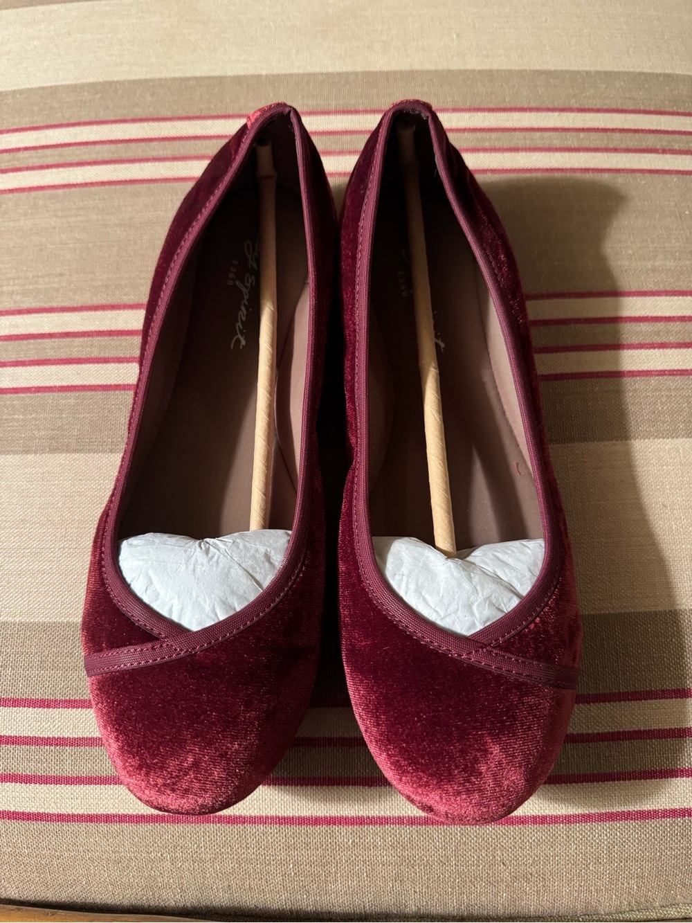 Easy Spirit Burgundy Velvet Round-Toe Ballet Flats (Wide Width)